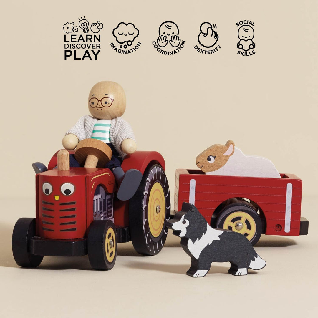 Le Toy Van – Pädagogischer Berties Trecker aus Holz | Bauernhof &amp; Tiere-Sammlung | Holzfiguren-Spiel