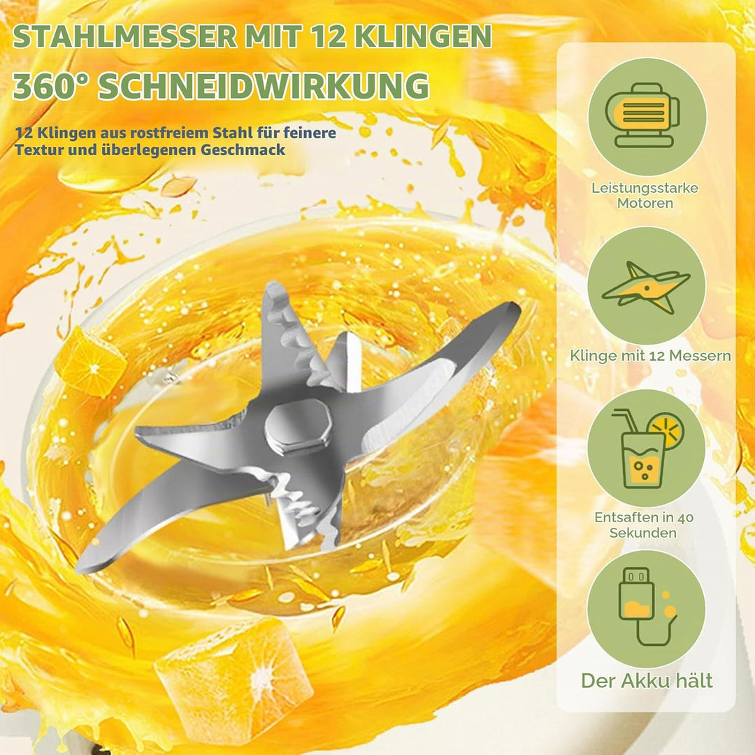 Smoothie Maker to Go, 450ml Tragbarer Mixer, Portable Blender mit 12-Klingen Edelstahl, Mini Mixer f