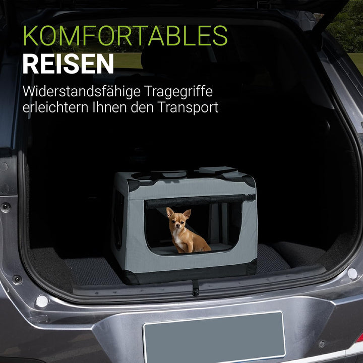 Juskys Hundetransportbox Lassie S faltbar & tragbar 34x50x36 cm mit Decke, Tasche & Griffen - Faltba