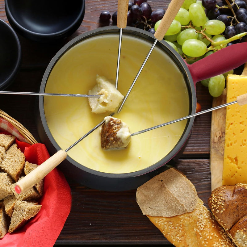 osoltus Fondue-Set für Schokoladen-, Fleisch- oder Käsefondue - Fondue-Topf für 6 Personen - emailli