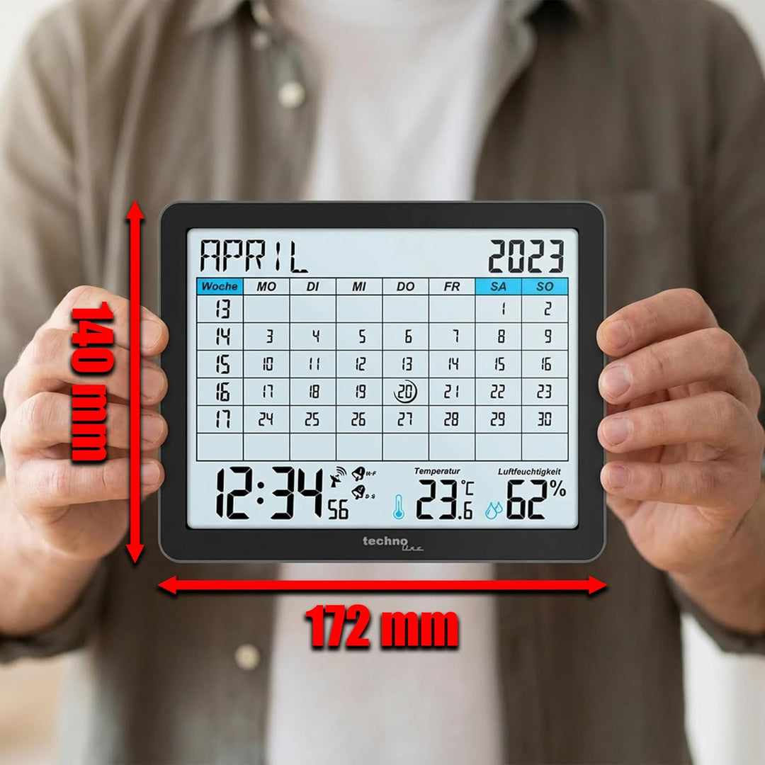 WT2600 Tischkalender, Temperaturanzeige, Luftfeuchteanzeige, Min/Max Anzeige, 17 x 14 cm, schwarz