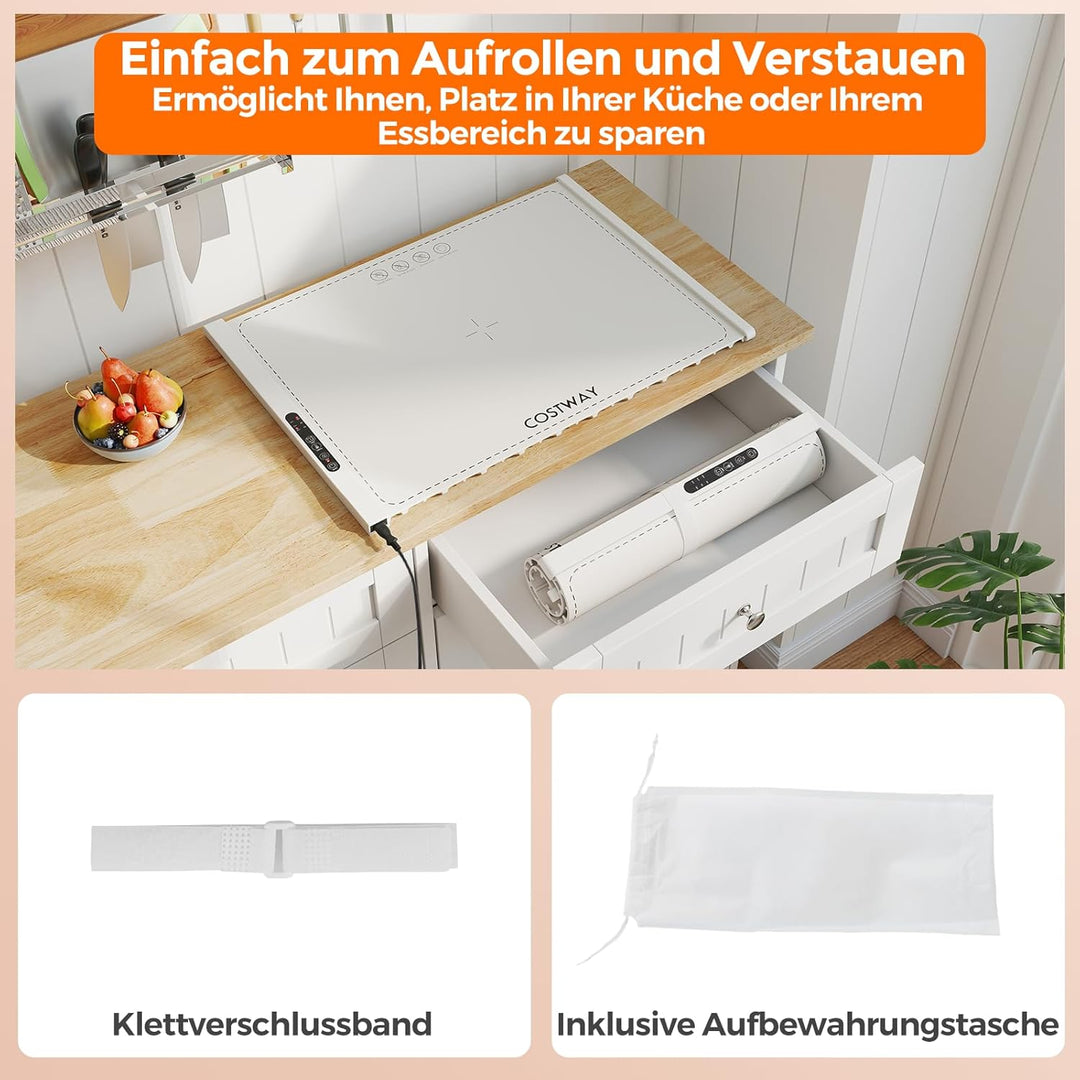 COSTWAY Elektrische Wärmematte Silikon für Lebensmittel, Rollbare Warmhalteplatte, Speisewärmer mit