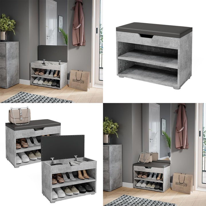 Vicco Schuhbank Rolfe, Beton/Anthrazit, 60 x 45 cm
