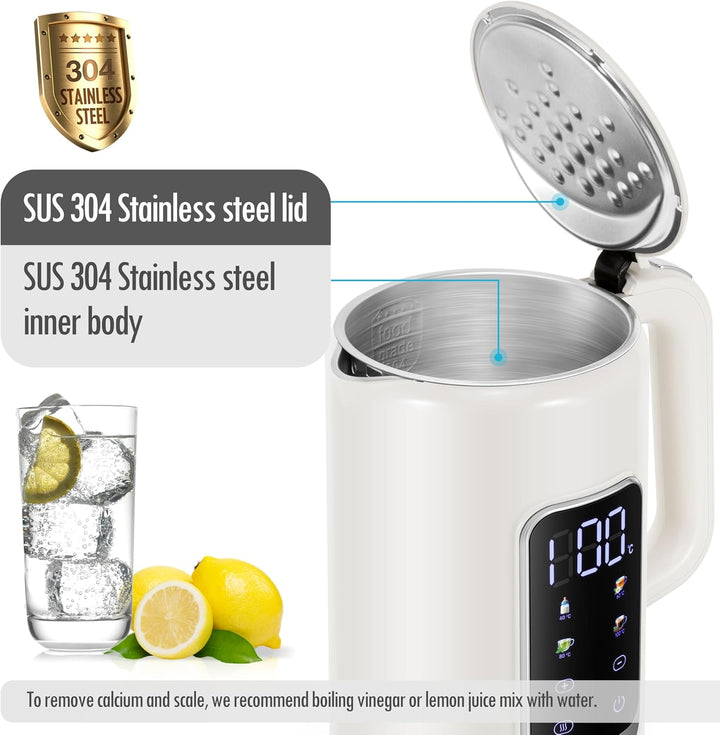 ForMe Edelstahl Wasserkocher 1,7 L mit Temperatureinstellung Temperaturwahl 40-100°C I LED Digitale