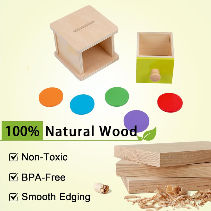 Adena Montessori Spielzeug ab 1 Jahr, Gelb-Grüner Tür Coin Box, Montessori Object Permanence Box Spi
