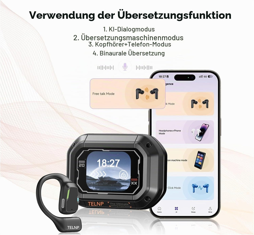 KI Übersetzer Kopfhörer, 3-in-1 Echtzeit Sprachübersetzer Kopfhörer 135 Sprachen Echtzeit-Übersetzun