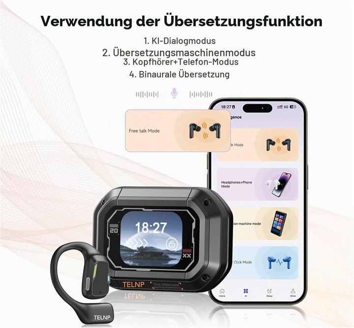 KI Übersetzer Kopfhörer, 3-in-1 Echtzeit Sprachübersetzer Kopfhörer 135 Sprachen Echtzeit-Übersetzun