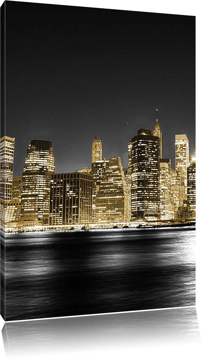 Pixxprint Manhattan Skyline bei Nacht als Leinwandbild/Grösse: 100x70 cm/Wandbild/Kunstdruck/fertig