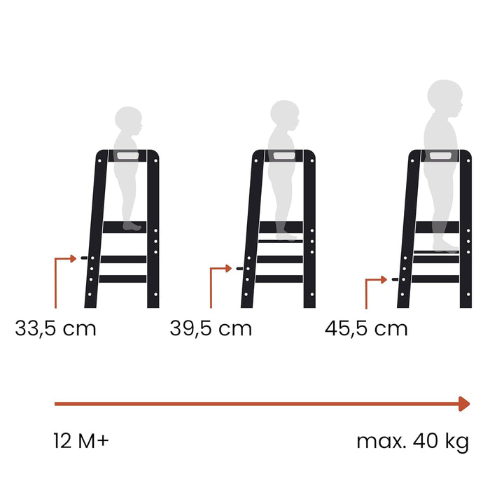hauck Learn N Explore, Schwarz - Lernturm für KInder aus FSC® Zertifiziertes Buchenholz, Höhenverste
