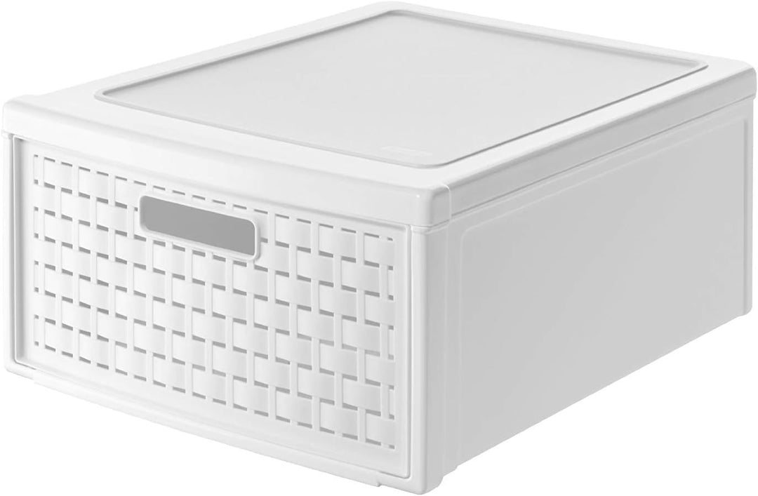 Rotho Country Schubladenbox 19.2l mit 1 Schub in Rattan-Optik, Kunststoff (PP) BPA-frei, weiss, gros