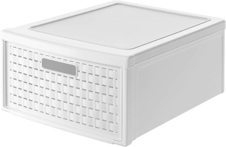 Rotho Country Schubladenbox 19.2l mit 1 Schub in Rattan-Optik, Kunststoff (PP) BPA-frei, weiss, gros