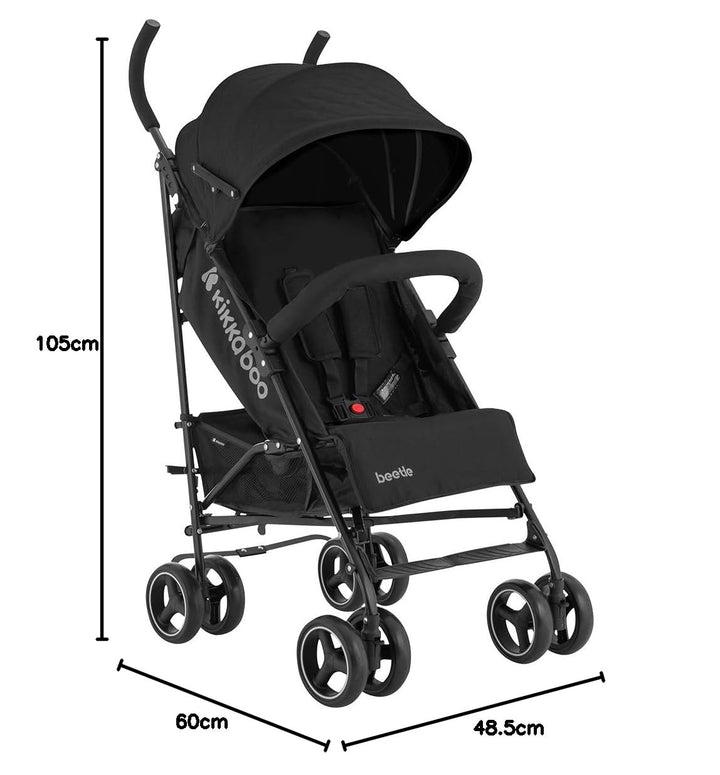 KikkaBoo BEETLE Kinderwagen, Kinderwagen bis 22 kg, faltbar, leicht, kompakt, Schwarz, Schwarz