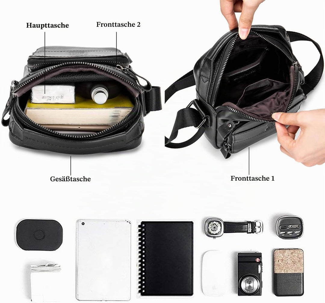 BAIGIO Leder Umhängetasche Herren Schultertasche Vintage Männer Tasche Crossbody Bag Herrentasche zu