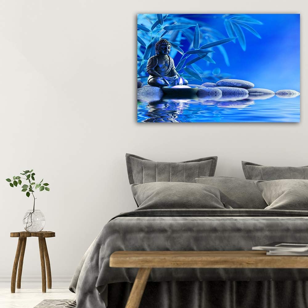Feeby Leinwandbild Buddha 5 TLG Bild Kunstdruck Wasser Steine Blätter blau 100x70 cm Leinwandbild 10