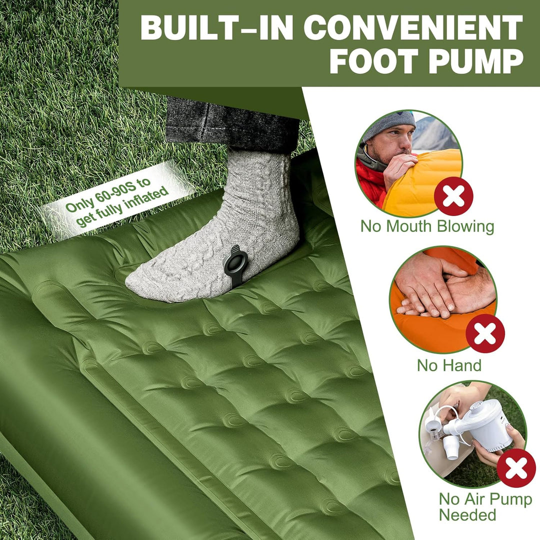 Kiaitre Isomatte,12CM Verdicktes Luftmatratze Camping mit Kissen und Fusspresse Pumpe, Ultraleicht W