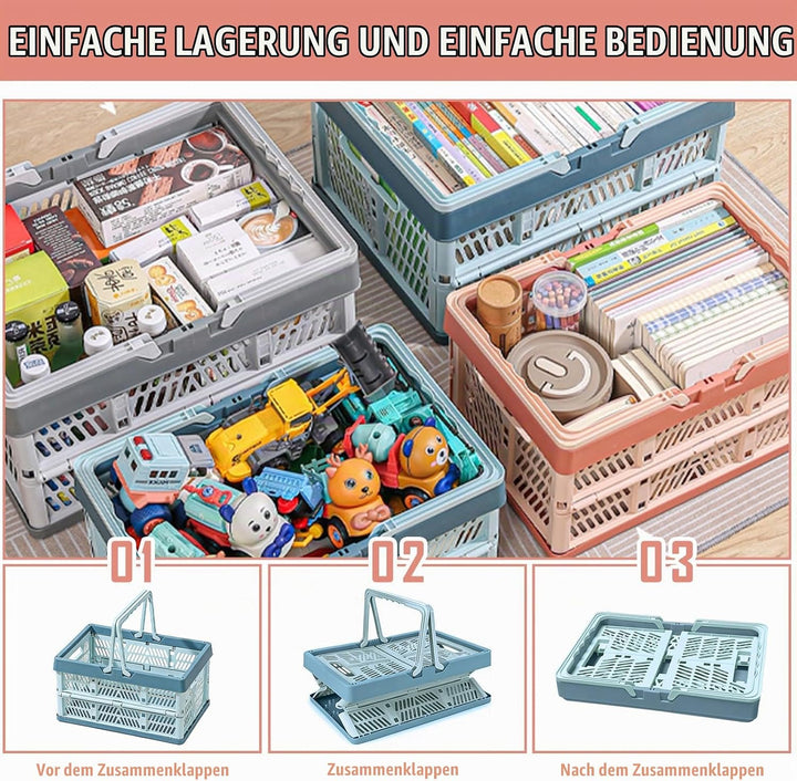 Klappkorb Faltbar, 2 Stück Klappbox Klein mit Henkel 10 L, Stapelbar, Multifunktionaler Aufbewahrung