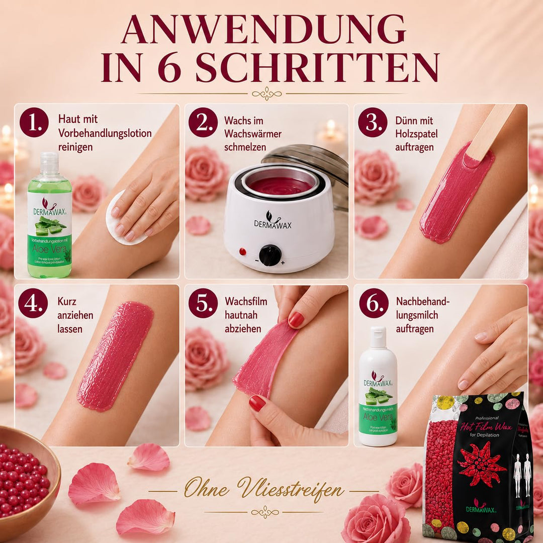 Dermawax 500g Rose Wachsperlen mit Kokosöl – Professionelles Heisswachs zur Haarentfernung – Sanftes