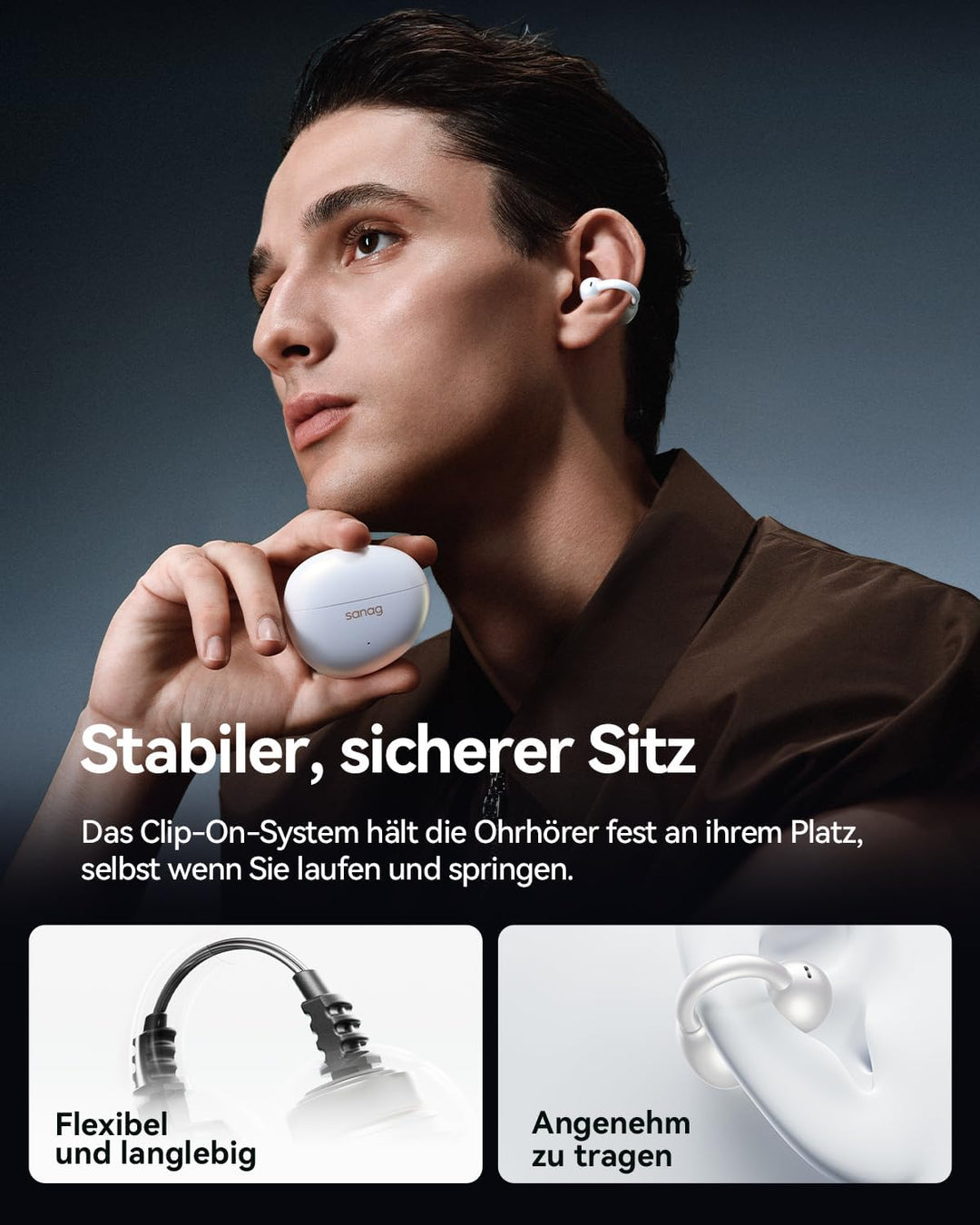 SANAG S7SUltra Open Ear Kopfhörer, Clip On Earbuds Kabellos Dyna HiFi, Bluetooth 6.0, 40H Spielzeit,