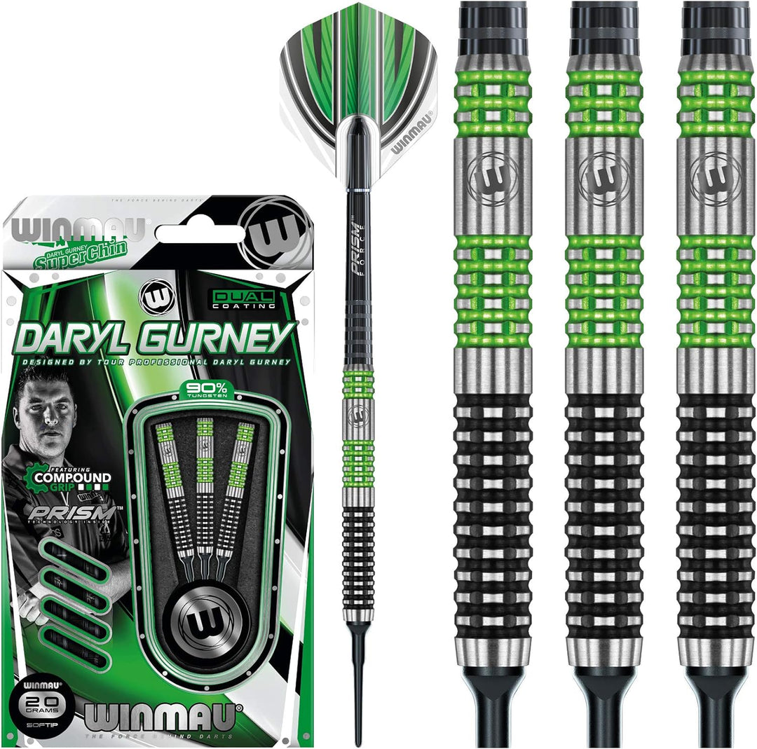 WINMAU Daryl Gurney 20g Sonderausgabe Profi Wolfram Softip Dartpfeile Set mit Flights und Schäfte