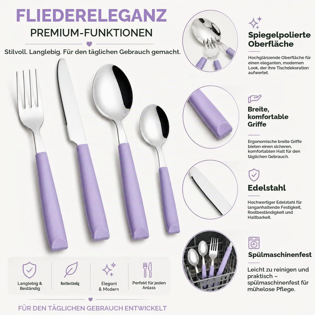 EXZACT Besteckset 16-teilig – Edelstahl-Besteck mit farbigen Griffen, angenehm zu halten, spülmaschi