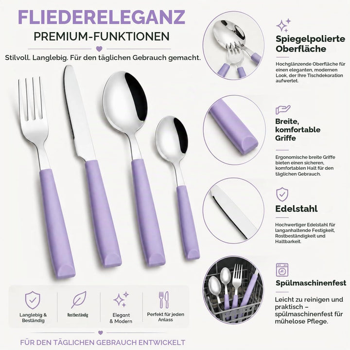 EXZACT Besteckset 16-teilig – Edelstahl-Besteck mit farbigen Griffen, angenehm zu halten, spülmaschi