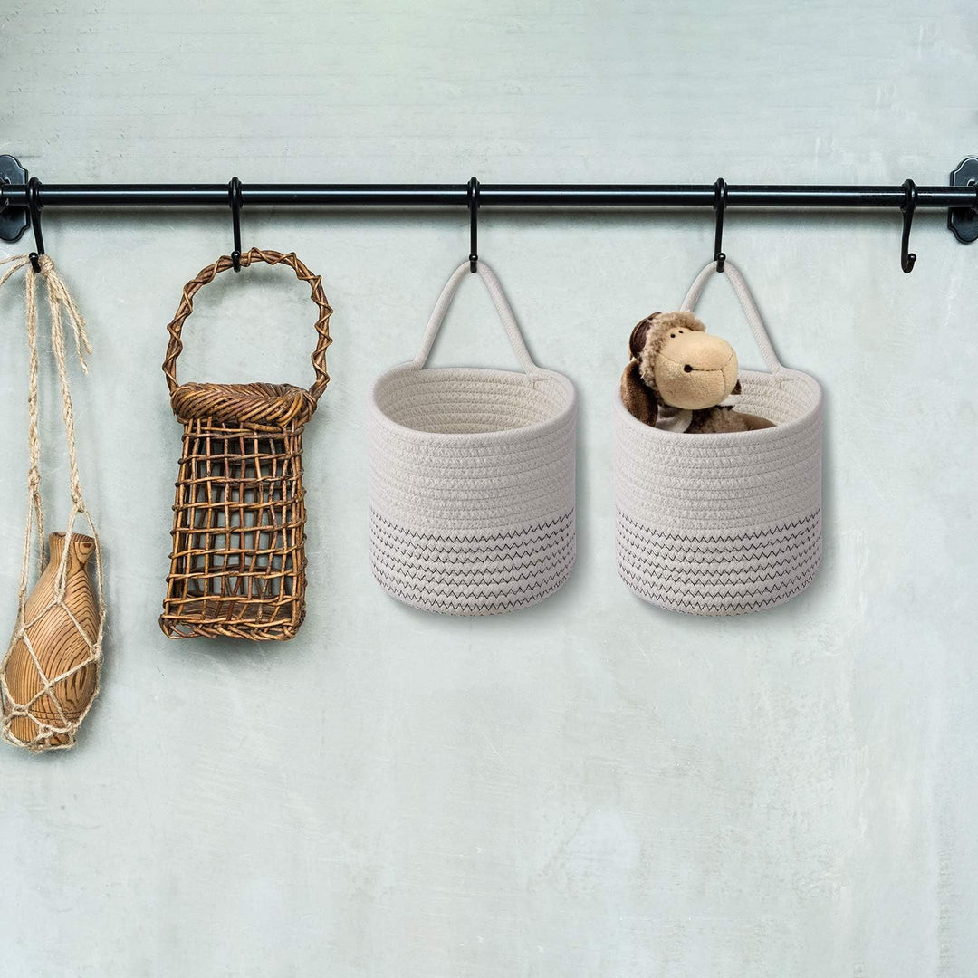 Hivexagon 2er Pack Hanging Woven Rope Aufbewahrungskörbe mit Griff - Wandkörbe 6 x 5,5 Zoll runde Be