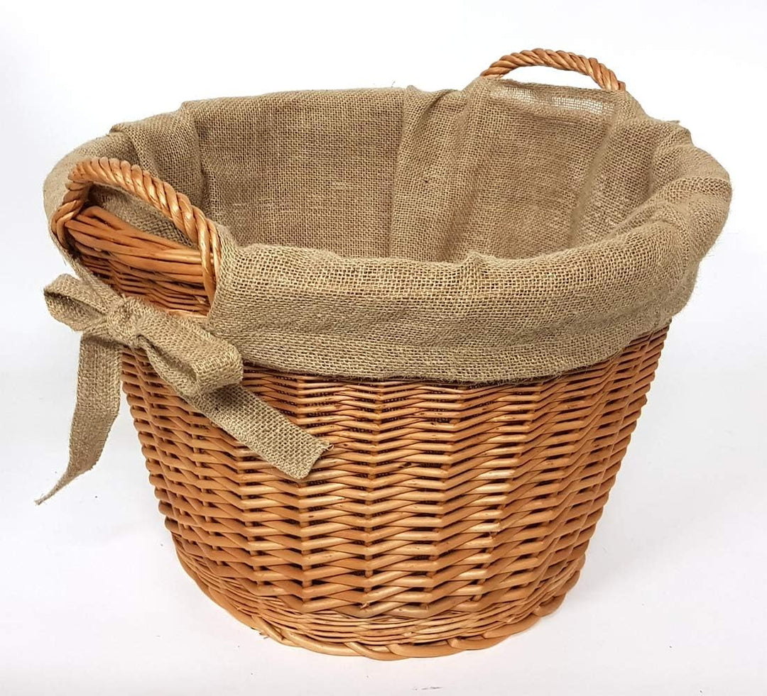 Tigana - Kaminkorb Holzkorb Kaminholzkorb aus geschälten Weide Hell mit Jute Ø 50 cm (Art. 90470-50)