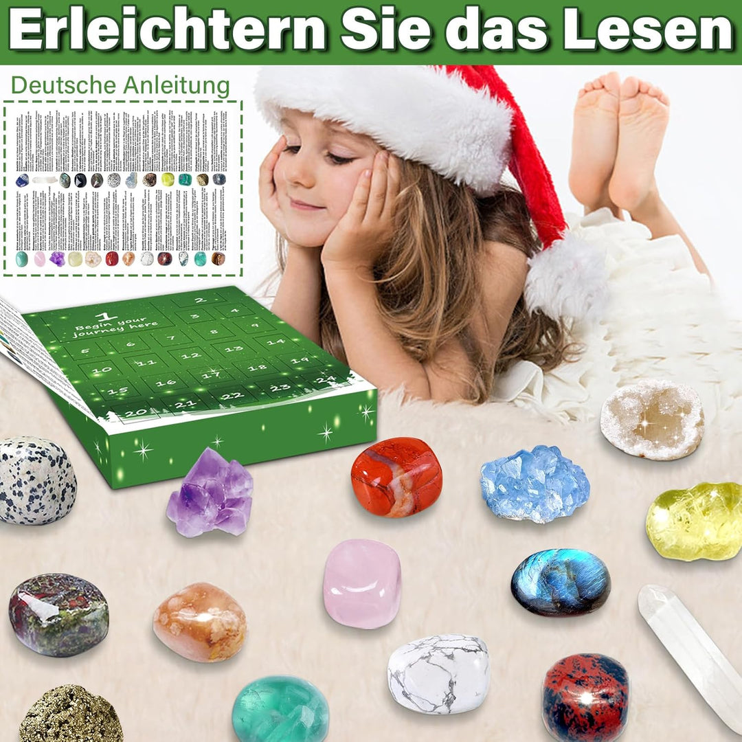 Edelstein Adventskalender, Weihnachts Countdown Kalender 2023, 24 Stück Natürliche Kristalle, Edelst