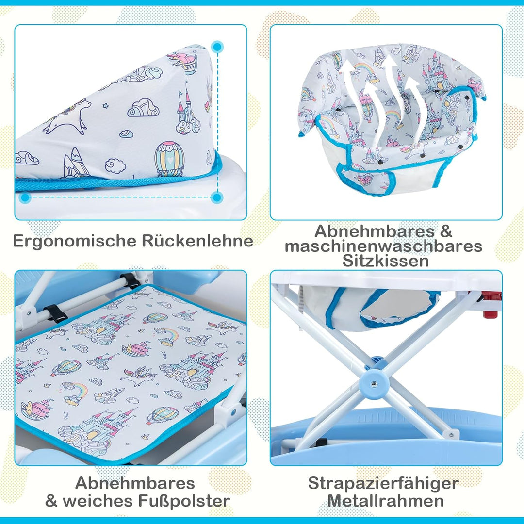 DREAMADE 6-in-1 Lauflernhilfe, Höhenverstellbar Baby Walker mit Musik & Abnehmbarem Sitz, Lauflernwa