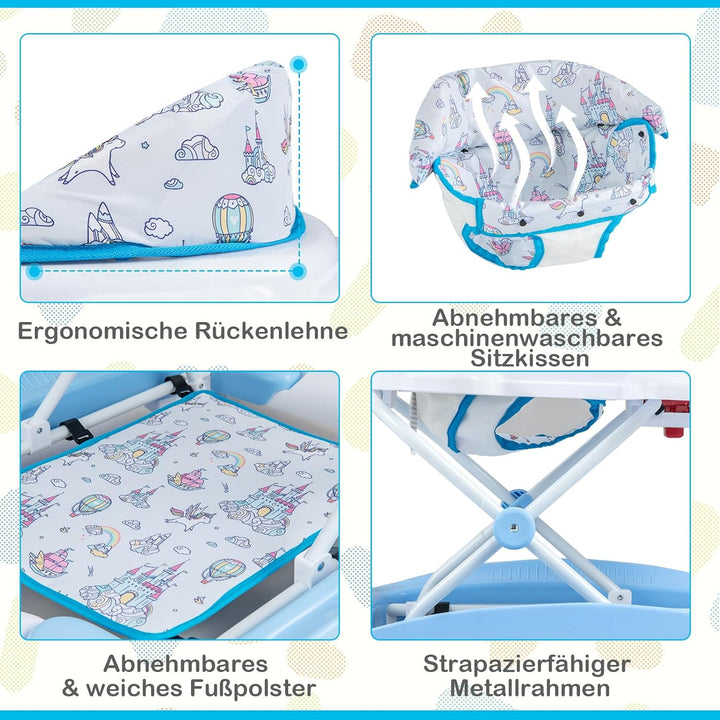 DREAMADE 6-in-1 Lauflernhilfe, Höhenverstellbar Baby Walker mit Musik & Abnehmbarem Sitz, Lauflernwa
