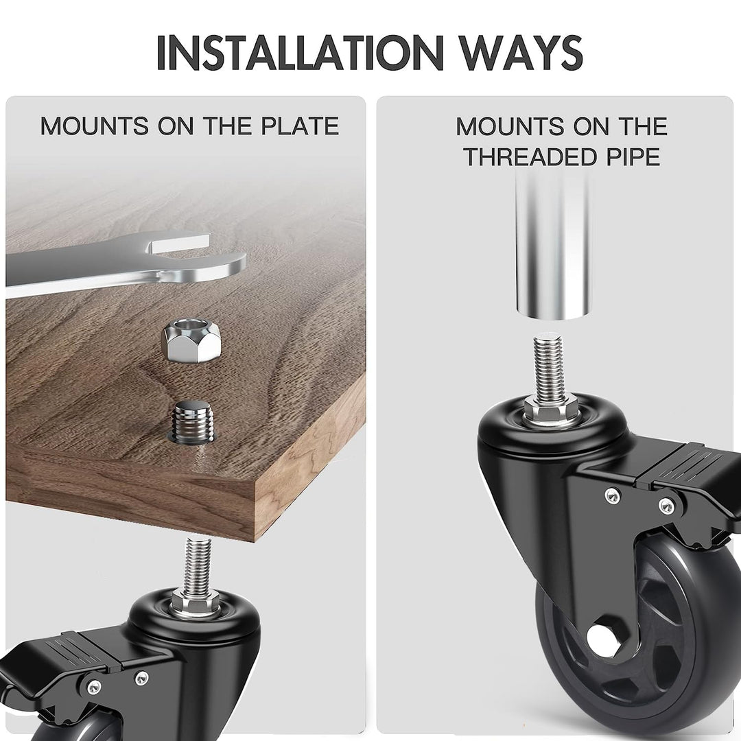 Lenkrollen 100MM mit Bremse, 4er set Möbelrollen mit M12 x 1,75 x 30mm Schraube bis 550KG, keine Spu