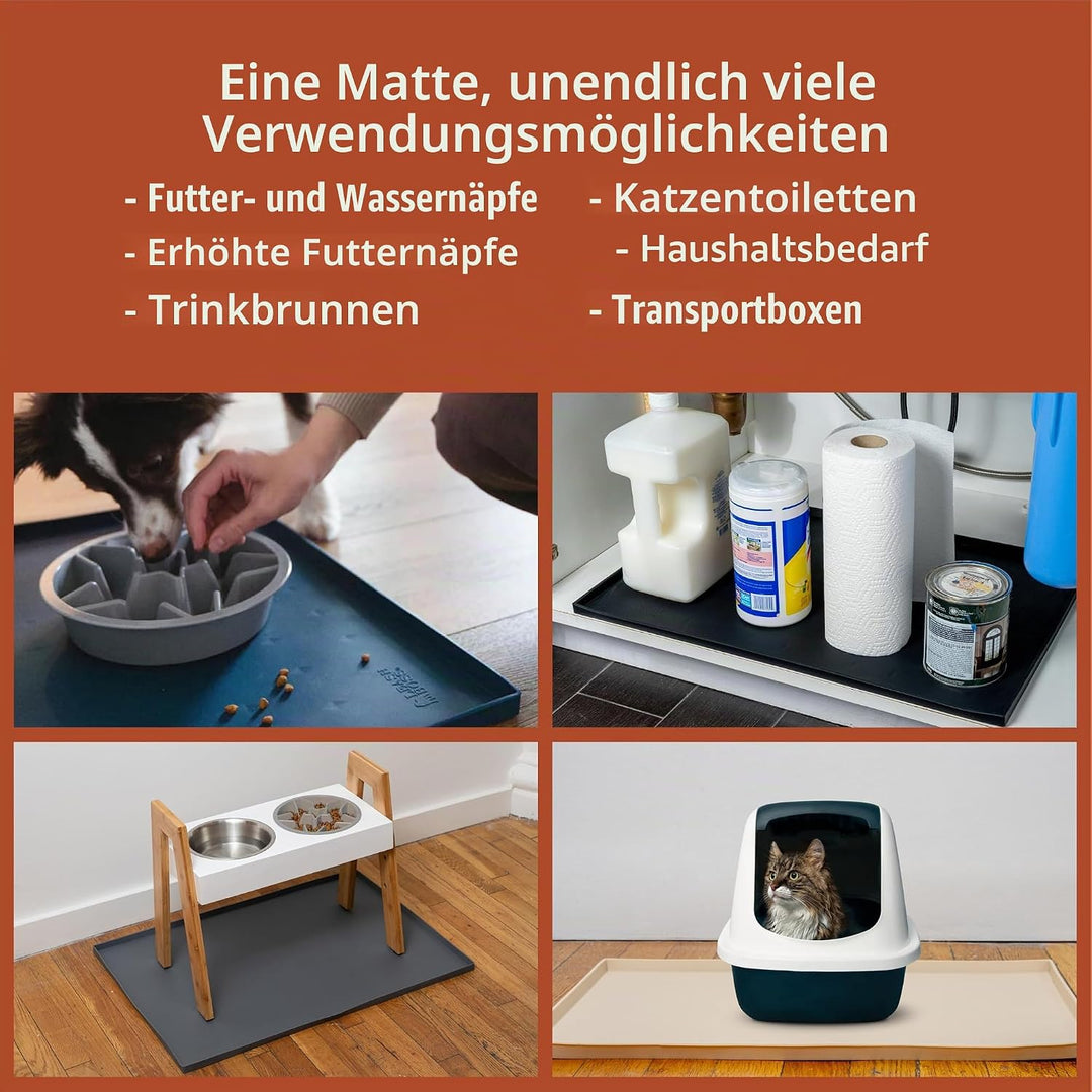 Leashboss Spritzmatte Medium/Gross – Napfunterlage Katzen &amp; Hund mit Grosser Lippe, Rutsch- und Wass