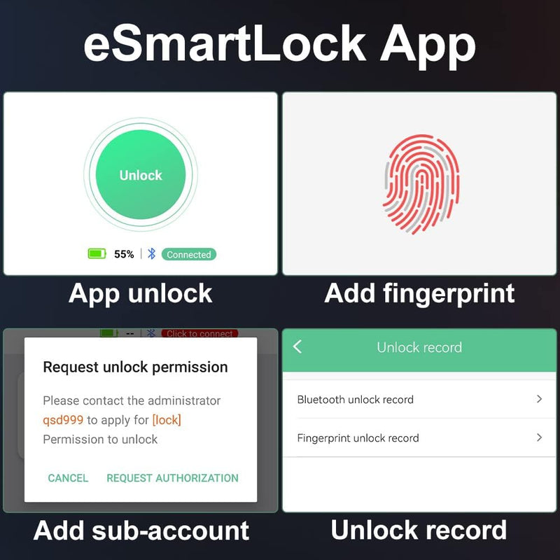 Langes Vorhängeschloss mit Fingerabdruck Bluetooth App Benutzergruppierung eLinkSmart: Schlüssel Sch