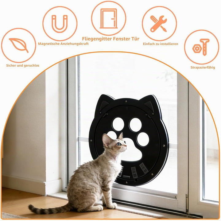 Katzenklappe für Fliegengitter, Katzentür für Fliegengitter, Katzen-tür für FensterKatzenklappe Inne