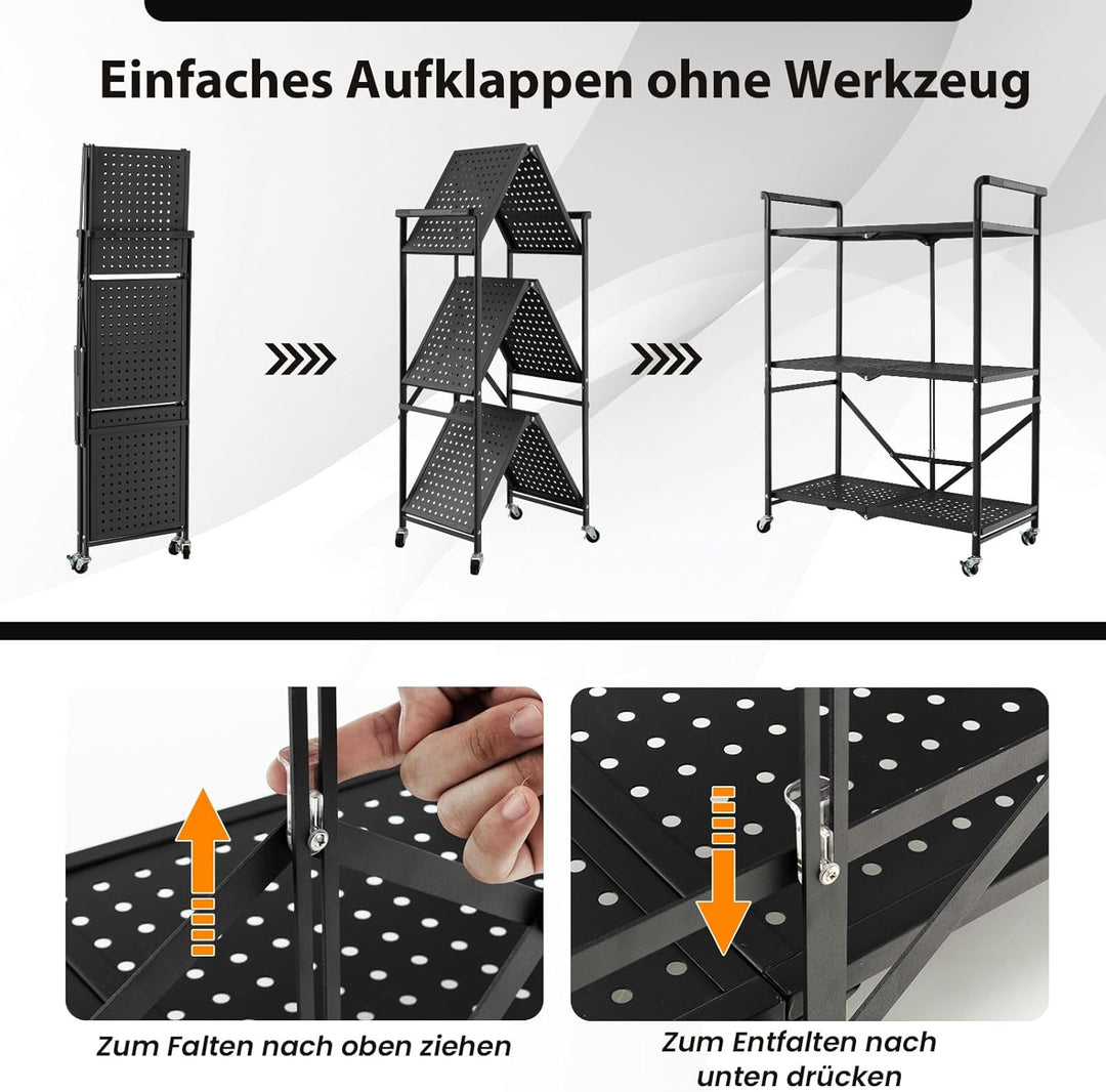 COSTWAY Servierwagen klappbar, Küchenwagen mit 4 Rollen, 2 feststellbar, 3 Etagen Metallregal, Allzw