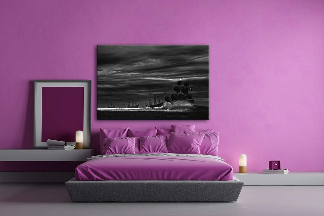 deyoli Piratenschiffe auf hoher See Format: 80x60 Effekt: Schwarz&Weiss als Leinwandbild, Motiv fert