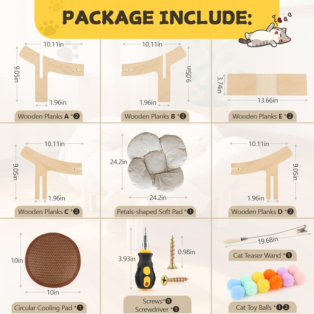 Erhöhtes Katzenbett in Blumenform,Stabiles Holzkatzensofa,Weiche Haustiersofa,Katzenstuhl mit Abnehm