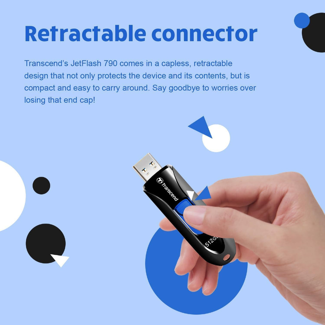 Transcend JetFlash 790 USB-Stick 16GB – USB 3.1 Gen 1 / USB 3.2 Gen 1 Flash Drive, kappenloses Desig