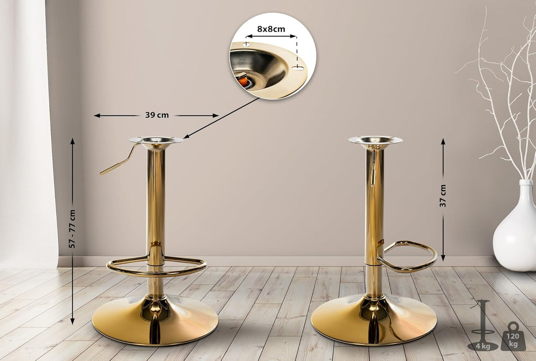 CLP Barhocker-Gestell I Höhenverstellbare Barstuhl-Säule I 8 X 8 cm Lochabstand, Farbe:Gold, Gold