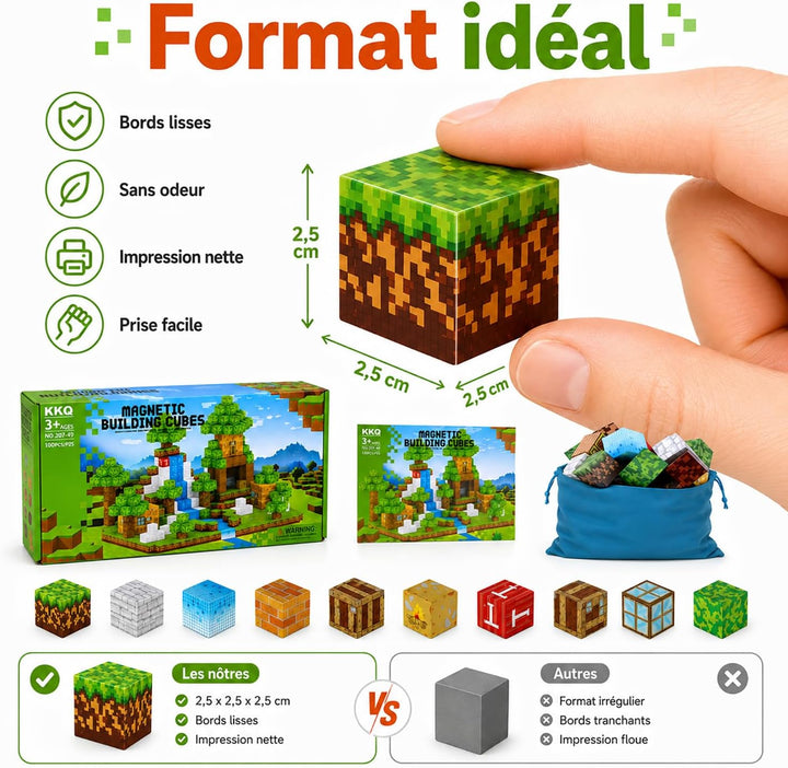 Magnetische Bausteine [100PCS 2.5cm] Bauen Mine Magnete Welt Set für Kinder Montessori Kreative Spie