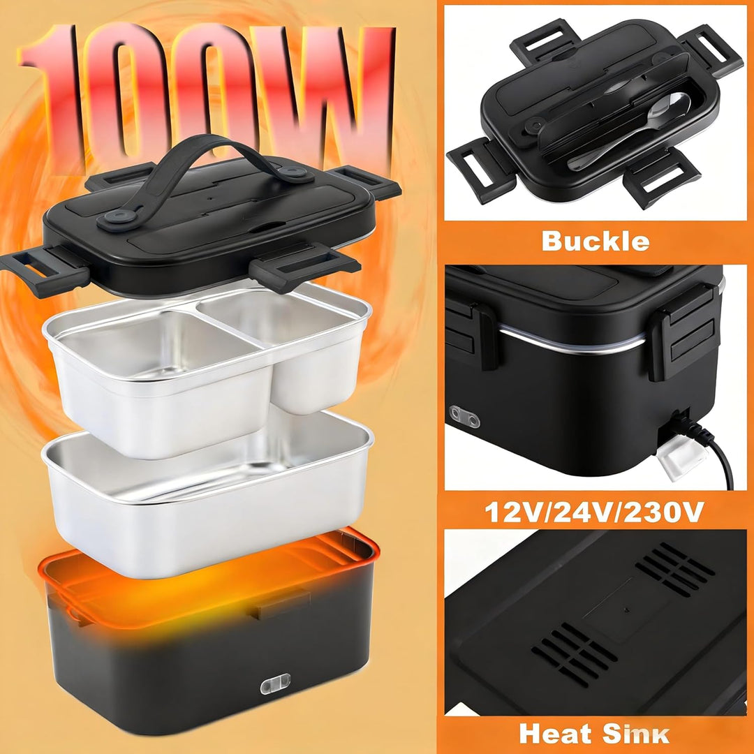 Elektrische Lunchbox 100W，1,8L,12V/24V/230V für Auto Lkw Büro | Einfach für 20-30 Minuten, 100W Schn