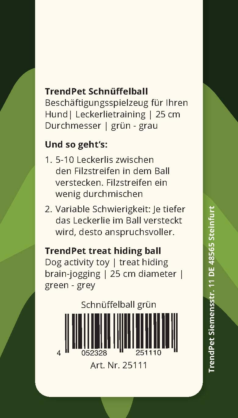 TrendPet Schnüffelball - 25cm Durchmesser, Aktivspielzeug für Hunde, Grün, Grün