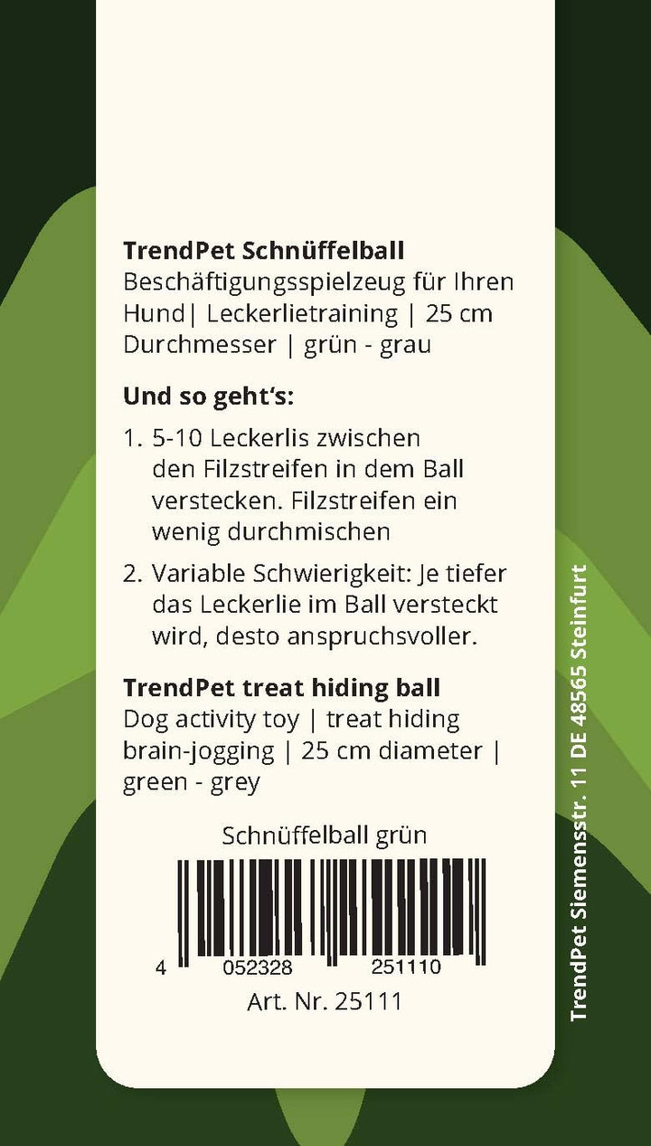 TrendPet Schnüffelball - 25cm Durchmesser, Aktivspielzeug für Hunde, Grün, Grün