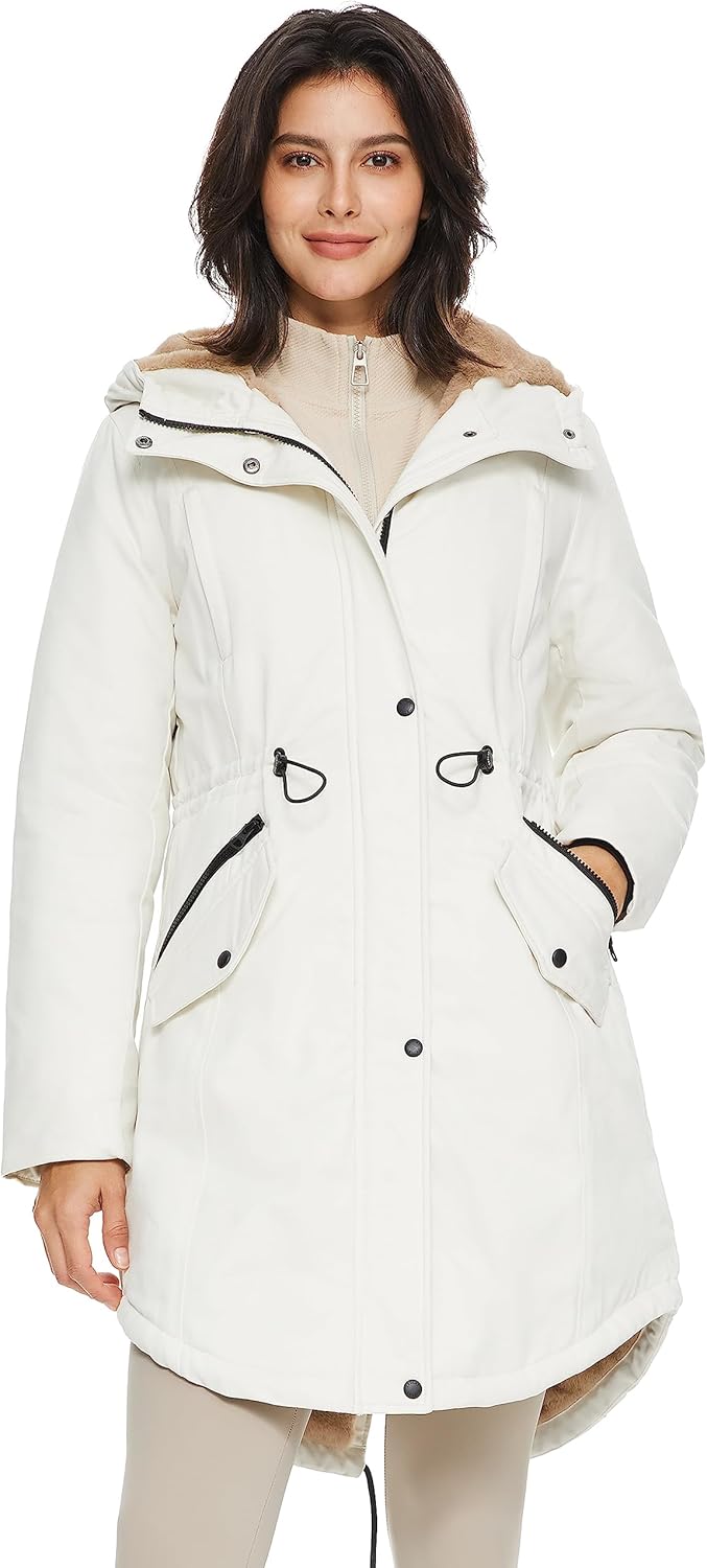 Orolay Damen Kapuzen Fleece Gefüttert Parka-Mantel Mittlere Länge Winter Draussen Gepolstert Jacke X