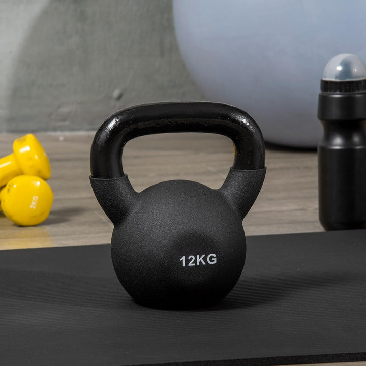 HOMCOM Kettlebell Kugelhantel aus Gusseisen mit Neoprenbeschichtung Bodenschonende Schwunghantel Gew