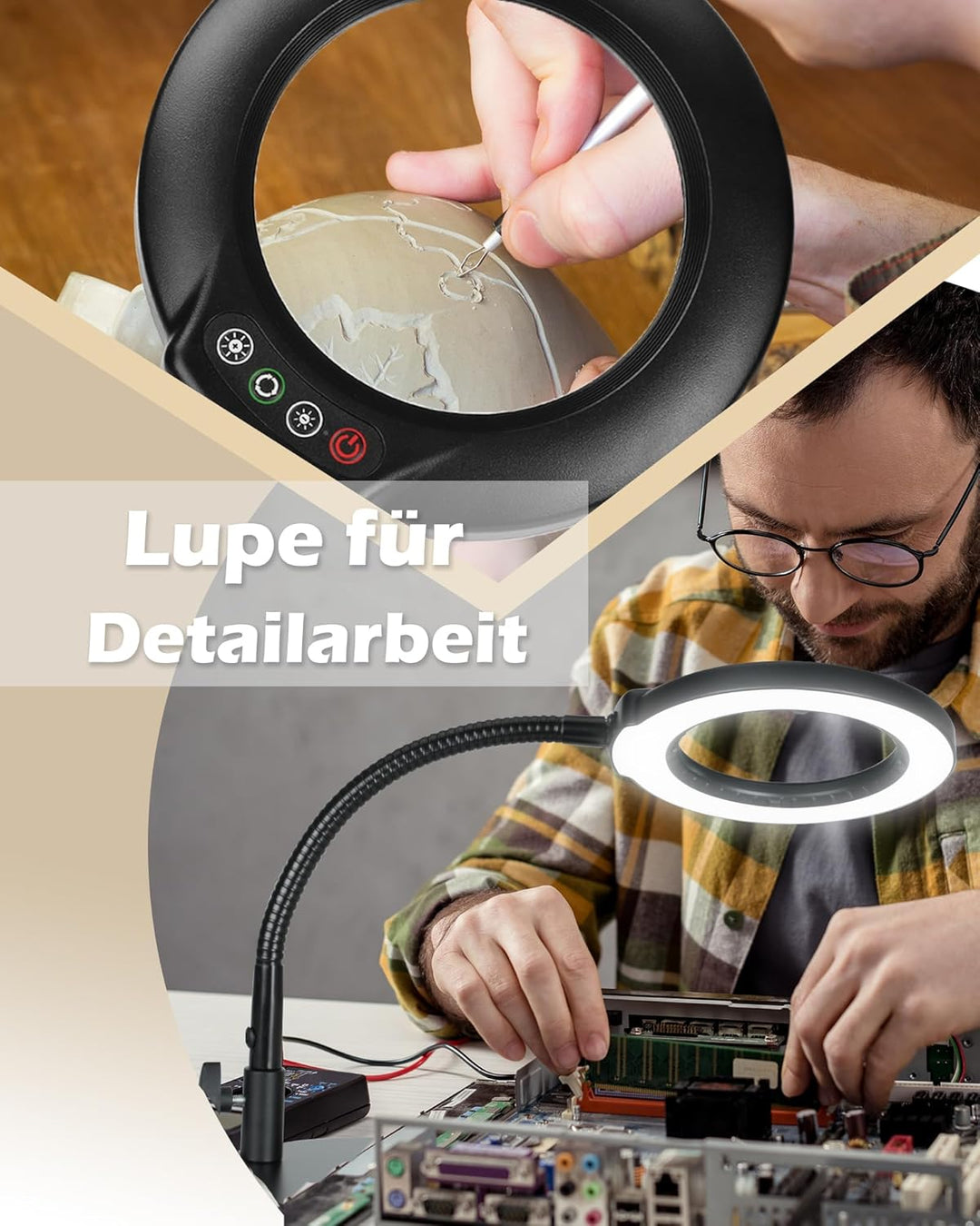 Veemagni 10X Lupe mit Licht und Ständer, 5 Farbmodi stufenlos dimmbare LED beleuchtete Schreibtischl