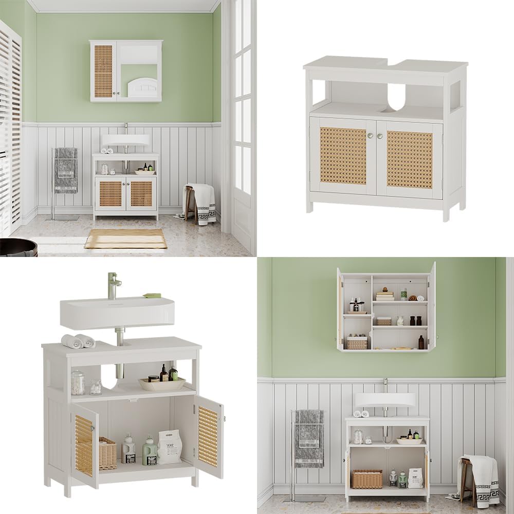 Vicco Waschbeckenunterschrank Rosario, Weiss, 60 x 60 cm mit 2 Türen und offenem Fach Waschtischunte