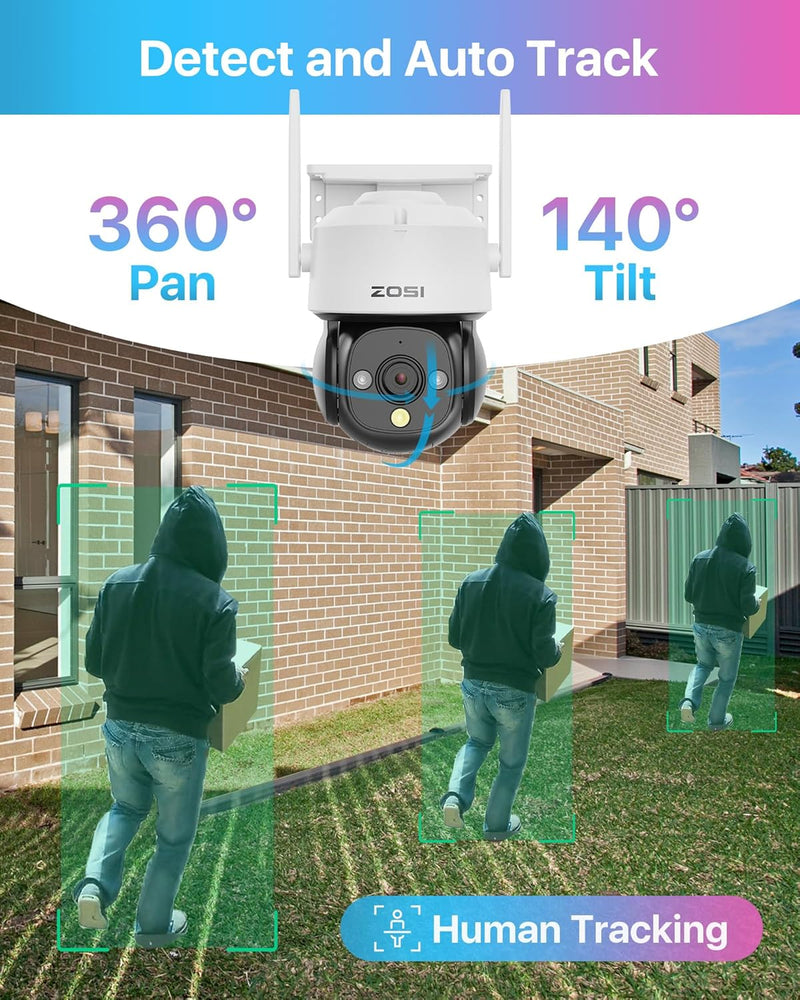 ZOSI 4MP WLAN Überwachungskamera Aussen, Pan/Tilt WiFi Dome Kamera mit Plug-in Strom, 360°/140° Schw