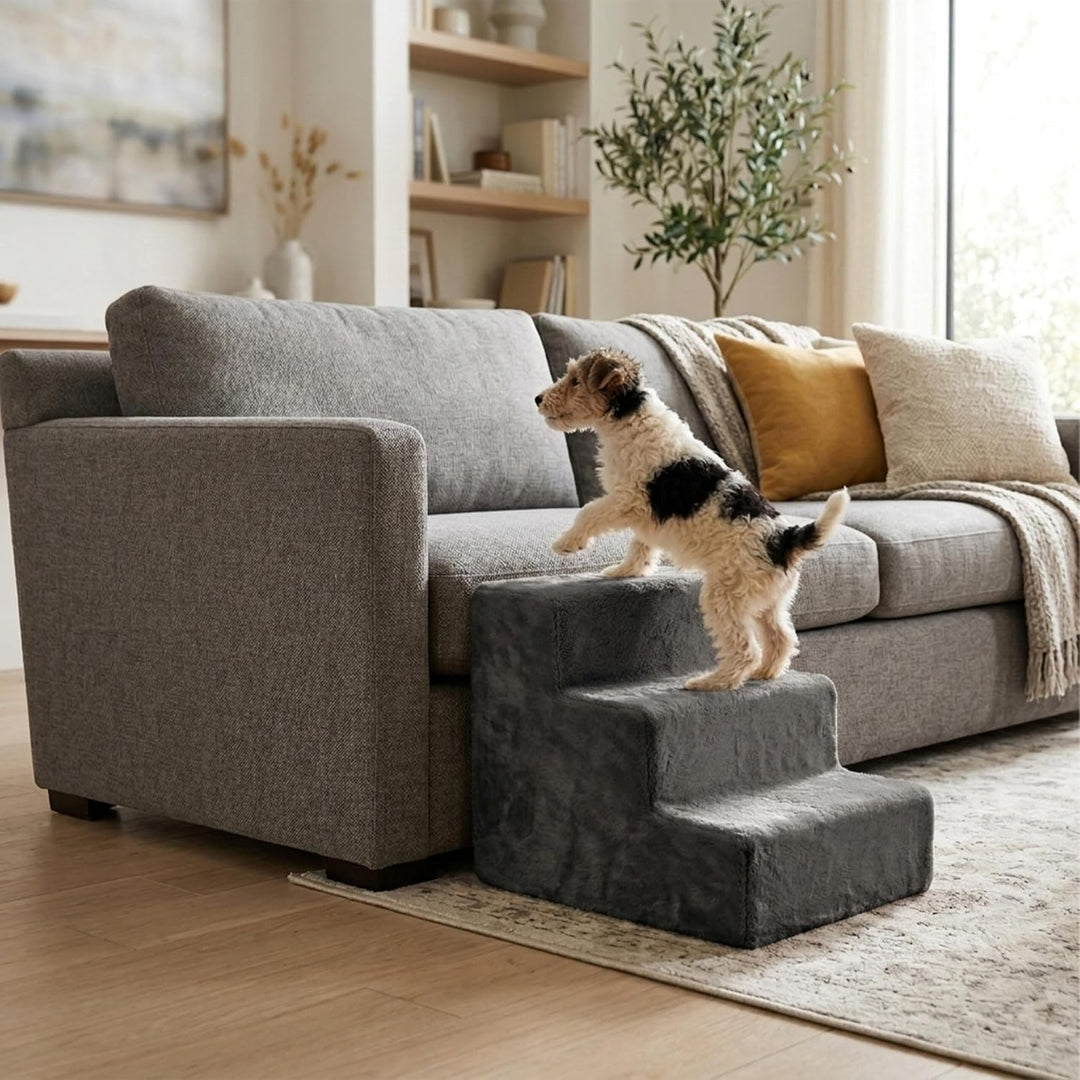 Relaxdays Hundetreppe, 3 Stufen, HxBxT: 36,5 x 35 x 45 cm, 50 kg, Abnehmbarer Stoffbezug, Hunderampe