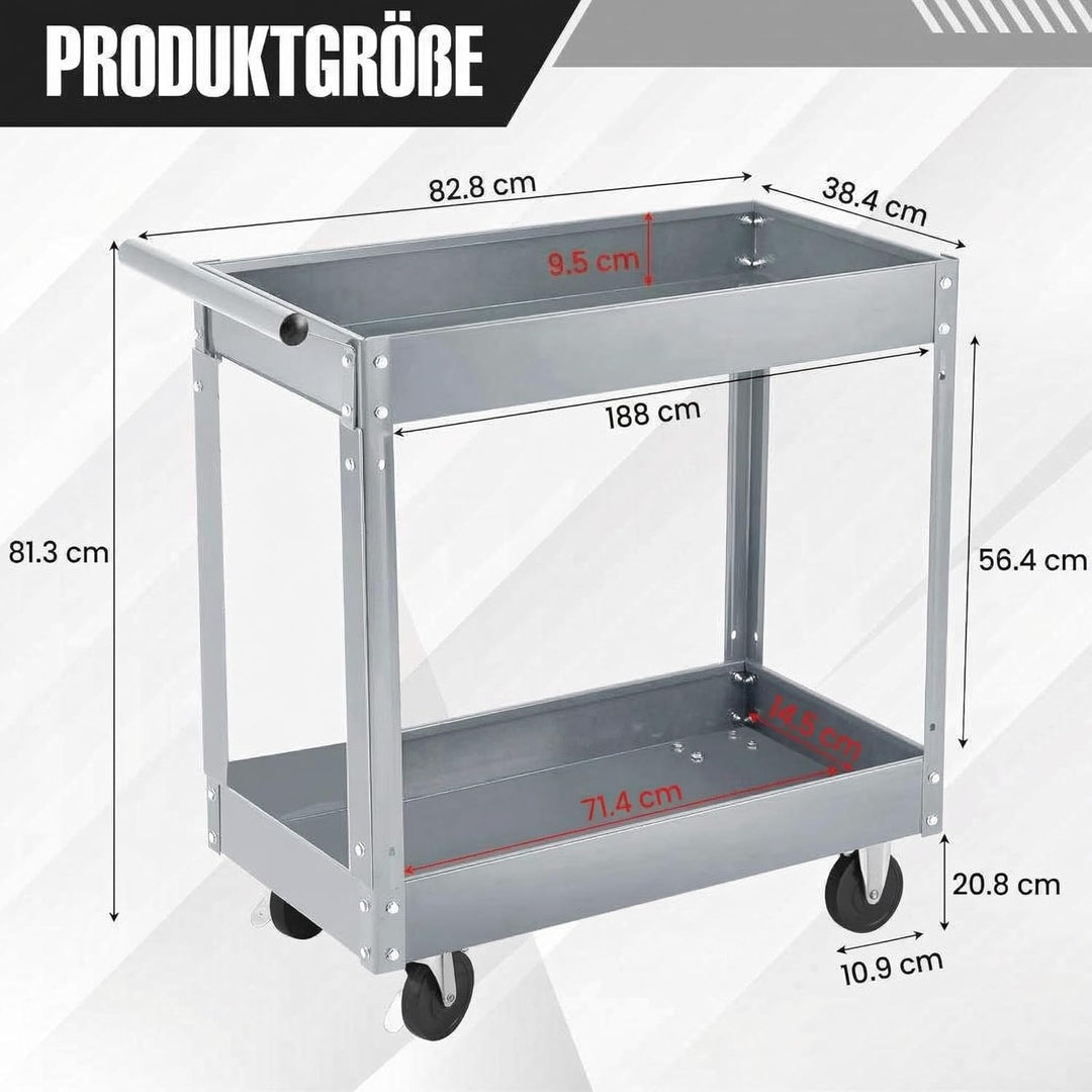2-Stöckiger Werkzeugwagen, 150 kg Tragkraft, Robuster Metall-Rollwagen, Werkzeugaufbewahrung Für Mec
